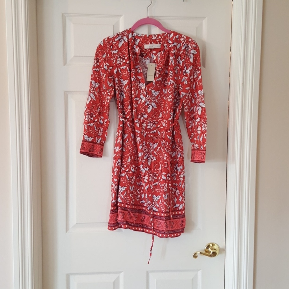 LOFT Red and White Floral Dress